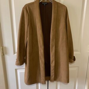 INC womens faux suede coat metal clip closure petite XL 36” long pit to pit 19”